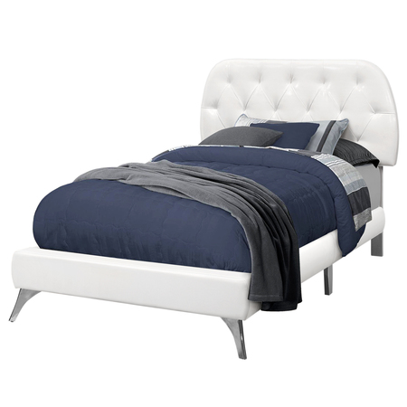 MONARCH SPECIALTIES Bed, Twin Size, Platform, Teen, Frame, Upholstered, Pu Leather Look, Wood Legs, White, Chrome I 5983T